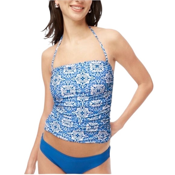 NEW J. CREW Printed strapless convertible tankini top blue Mosaic Size Large - Picture 1 of 8